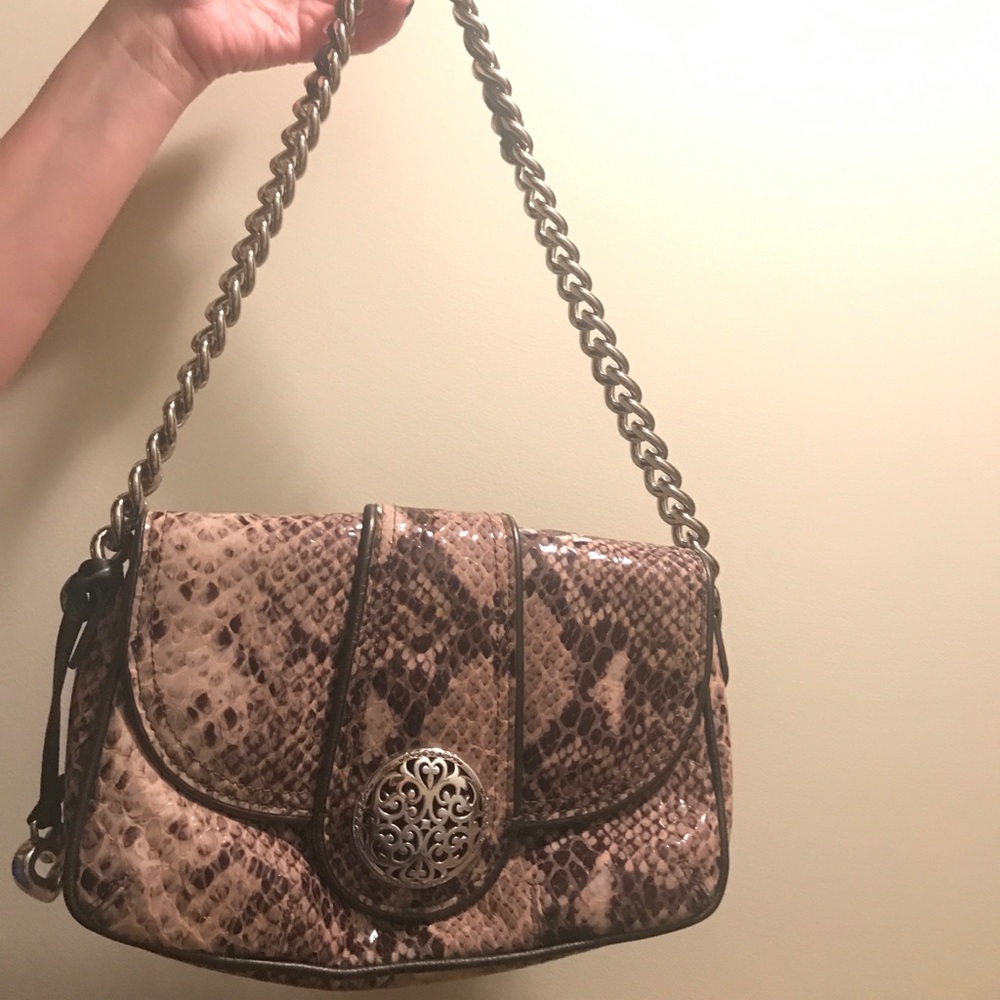 Brighton Snake Print Shoulder Bag - Brown and Tan